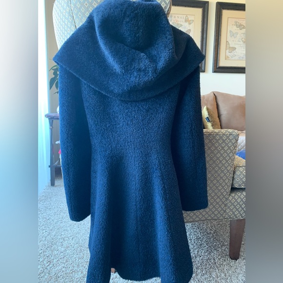 TRINA TURK Amelia Wrap Coat Shawl Hooded Wool Alpaca Blend Pea Coat In Navy Blue - Picture 5 of 17